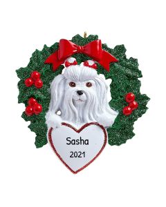 Personalized Maltese with Wreath Ornament