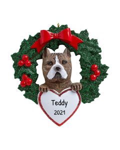 Personalized Pit bull with Wreath Ornament