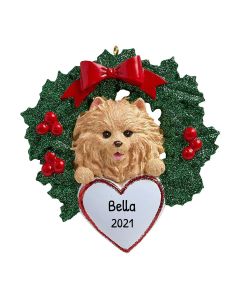 Personalized Pomeranian with Wreath Ornament