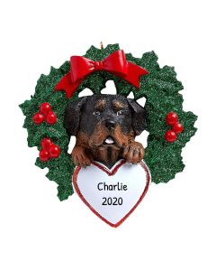 Personalized Rottweiler with Wreath Ornament