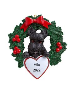 Personalized Scottie with Wreath Ornament