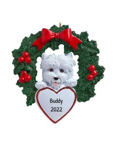 Personalized Westie with Wreath Ornament