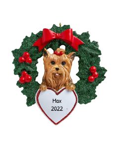 Personalized Yorkshire Terrier with Wreath Ornament