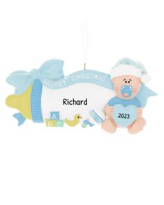 Personalized Baby's 1st Christmas Bottle Tree Ornament Male Blue 