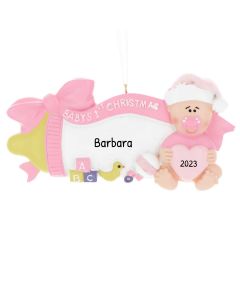Personalized Baby's 1st Christmas Bottle Tree Ornament Female Pink 
