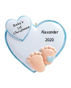Personalized Baby Feet Blue Christmas Tree Ornament