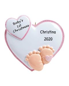 Personalized Baby Feet Pink Christmas Tree Ornament