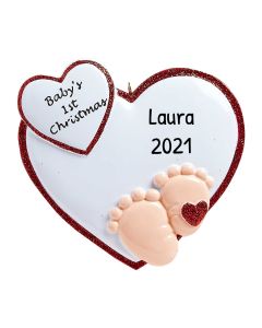 Personalized Baby Feet Red Christmas Tree Ornament