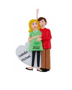 Personalized Pregnant Couple Christmas Tree Ornament Female and Male Blonde