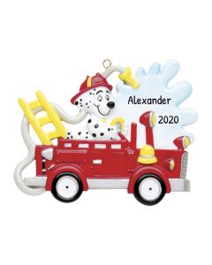 Personalized Fire Engine Truck Carriage Dog Ornament