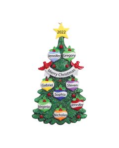 Personalized Green Glitter Tree Family of 8 Christmas Ornament 