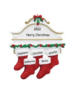 Personalized White Mantle Family of 5 Christmas Tree Ornament 