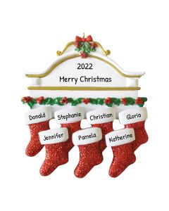 Personalized White Mantle Family of 7 Christmas Tree Ornament 