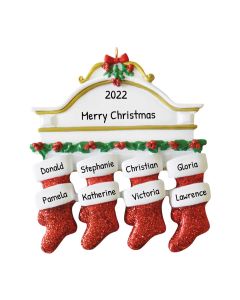 Personalized White Mantle Family of 8 Christmas Tree Ornament 