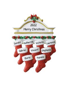Personalized White Mantle Family of 9 Christmas Tree Ornament 