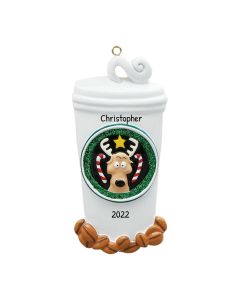 Personalized White Cup Reindeer Ornament