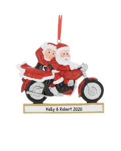 Personalized Motorcycle Mr. & Mrs. Santa Claus Christmas Tree Ornament