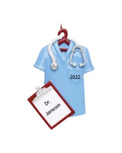 Personalized Green Blue Scrubs Christmas Tree Ornament Blue 