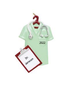 Personalized Green Blue Scrubs Christmas Tree Ornament Green