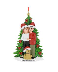 Personalized Christmas Tree Couple with Dog Ornament