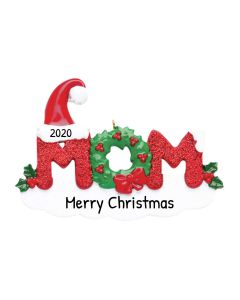 Personalized Red Glitter Mom Word Ornament