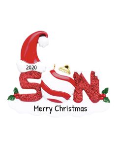 Personalized Red Glitter Son Word Ornament