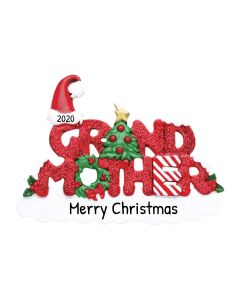 Personalized Red Glitter Grandmother Word Ornament
