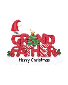 Personalized Red Glitter Grandfather Word Ornament