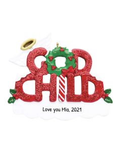 Personalized Red Glitter Godchild Word Ornament 