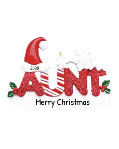 Personalize Red Glitter Aunt Word Ornament