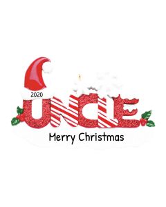 Personalized Red Glitter Uncle Word Ornament