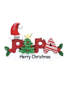 Personalized Red Glitter Papa Word Ornament 