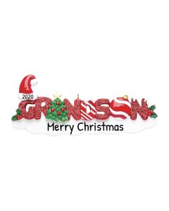 Personalized Red Glitter Grandson Word Ornament