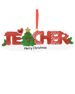 Personalized Red Glitter Teacher Word Ornament 