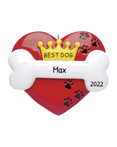 Personalized Red Heart Best Dog Ornament