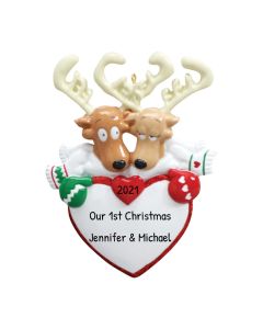 Personalized Reindeer Couple Heart Ornament