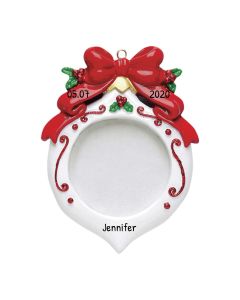 Personalized Peppermint Bow Photo Frame Ornament 