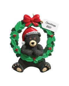 Personalized Black Bear Wreath Ornament 