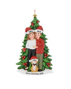 Personalized Christmas Tree Couple with Cat Ornament