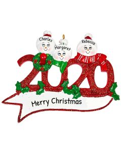 Personalized Snowman Family of 3 Christmas Tree Ornament 