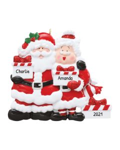 Personalized Santa Mrs. Claus Present of 3 Christmas Tree Ornament