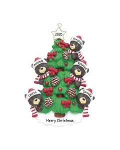 Personalized Bear Tree Family of 5 Christmas Ornament 
