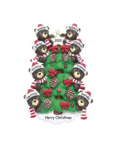 Personalized Bear Tree Family of 8 Christmas Ornament 