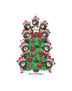Personalized Bear Tree Family of 9 Christmas Ornament 