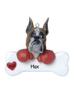 Personalized Boxer Dog with Bone Ornament