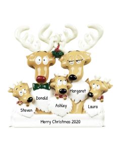 Personalized Reindeer Family of 5 Christmas Tree Ornament 