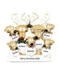 Personalized Reindeer Family of 7 Christmas Tree Ornament