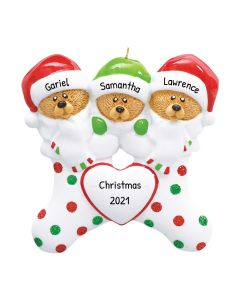 Personalized Bear Stocking Family of 3 Christmas Tree Ornament 
