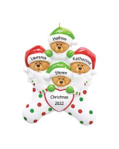 Personalized Bear Stocking Family of 4 Christmas Tree Ornament 
