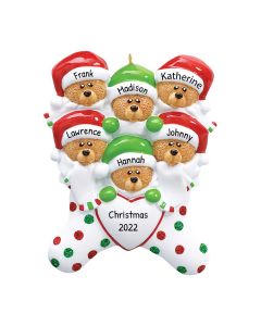 Personalized Bear Stocking Family of 6 Christmas Tree Ornament 
